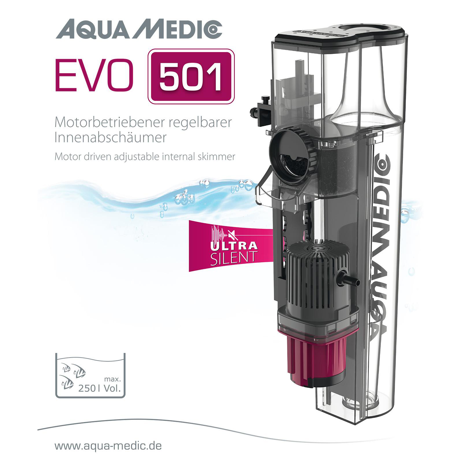 Aqua-Medic EVO 501 |  Motorbetriebener regelbarer Innenabschäumer bis 250 L