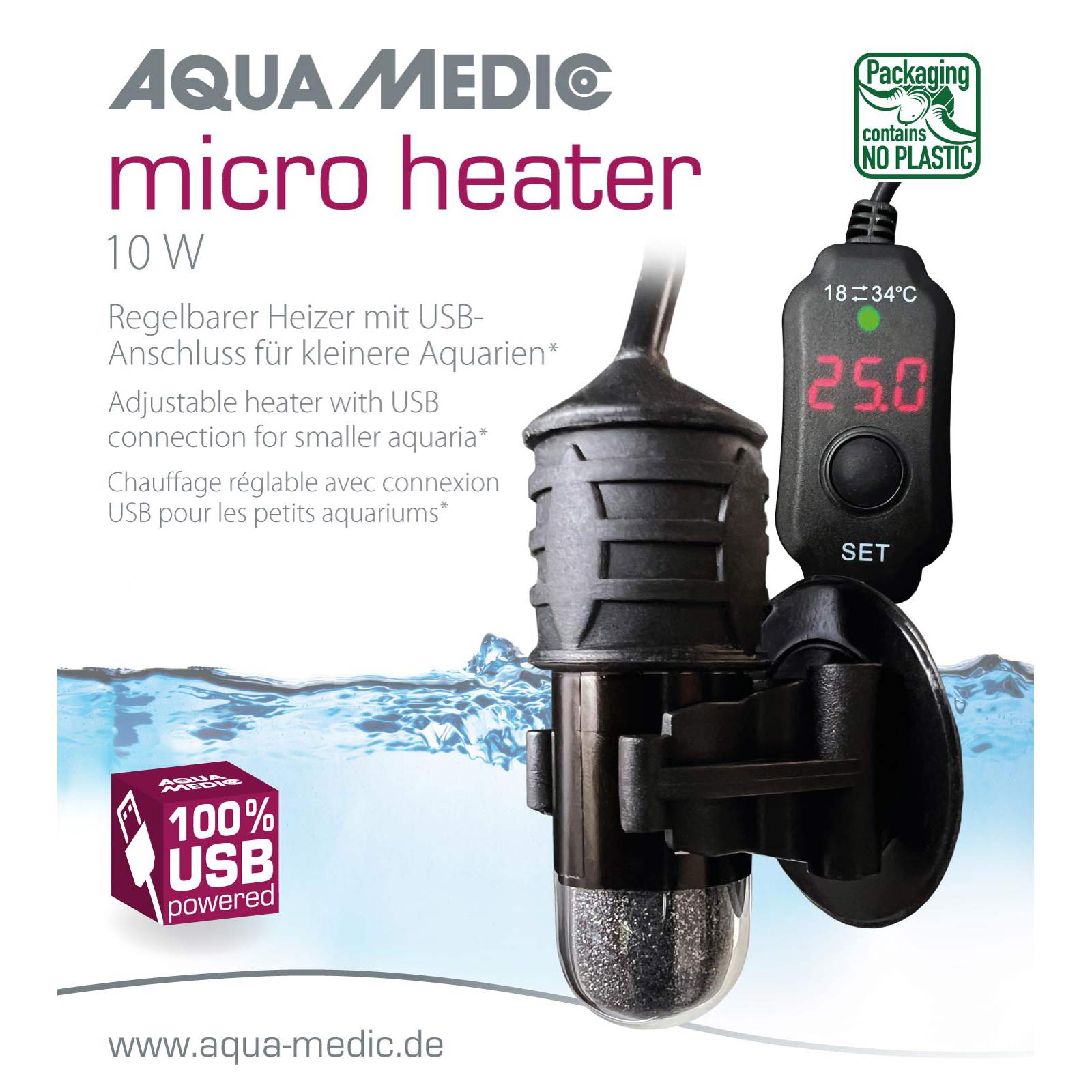 Aqua-Medic micro heater | Regelbarer 10 W Heizer mit USB-Anschluss für kleinere Aquarien