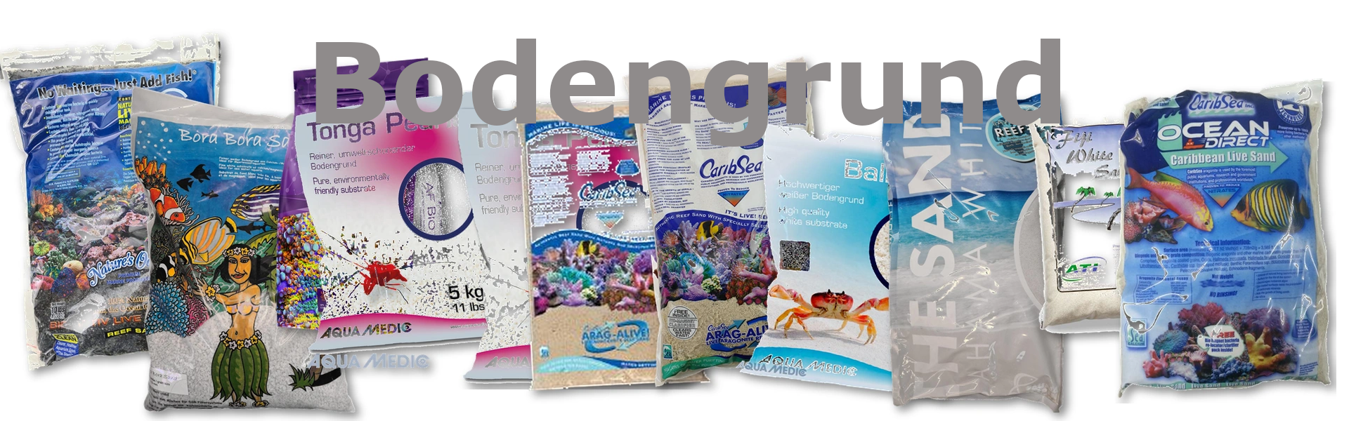 Collage von Sandsorten für das Meerwasser Aquarium