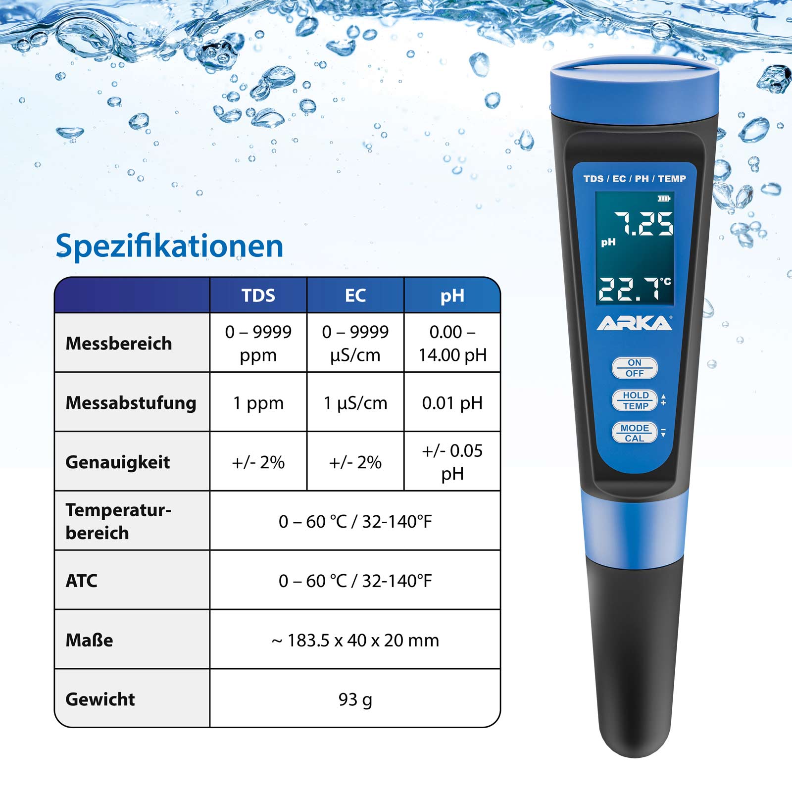 ARKA myAQUA® pH / TDS / EC - Messgerät