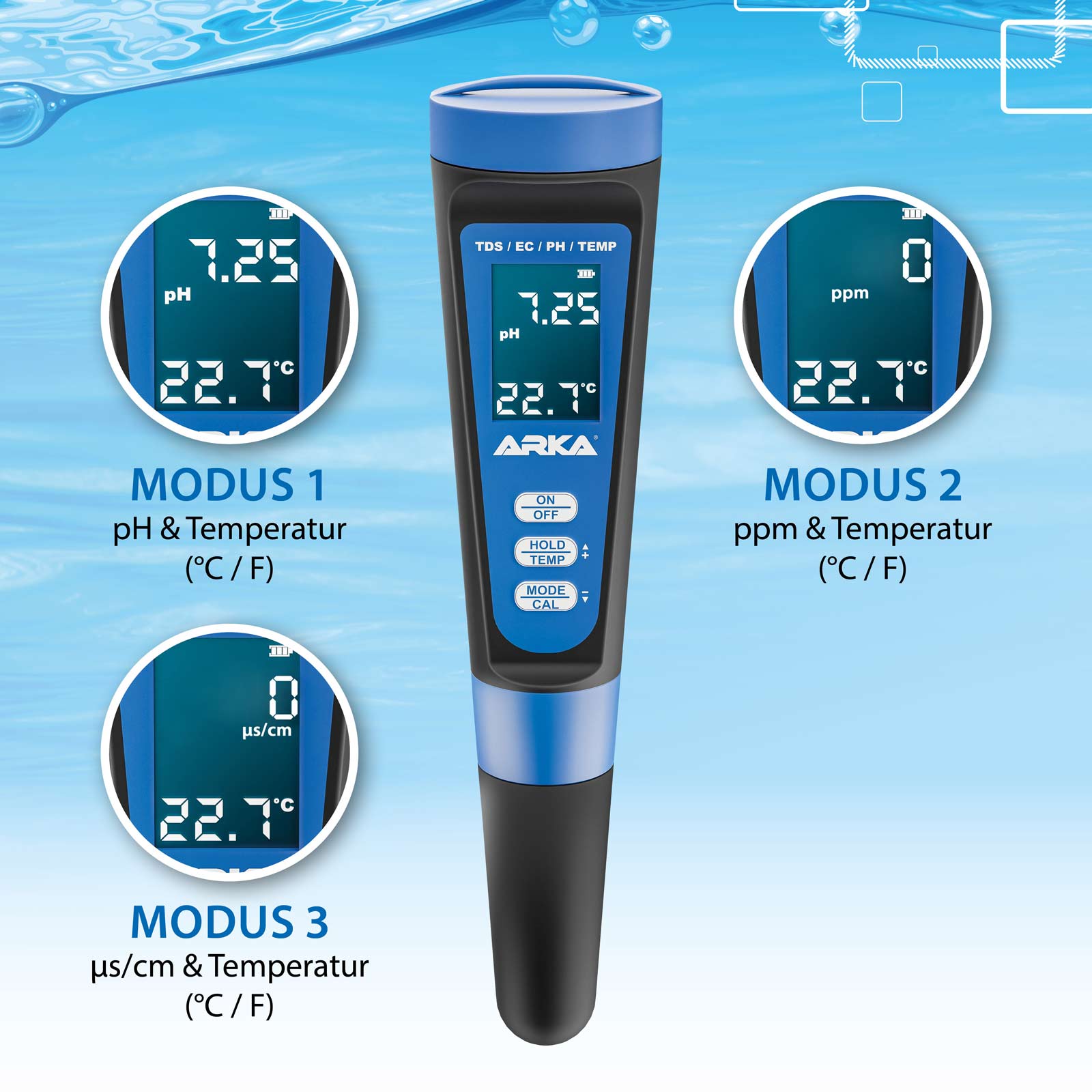 ARKA myAQUA® pH / TDS / EC - Messgerät
