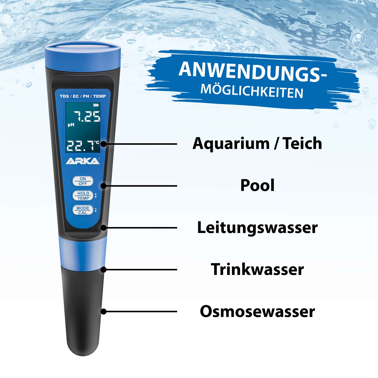 ARKA myAQUA® pH / TDS / EC - Messgerät