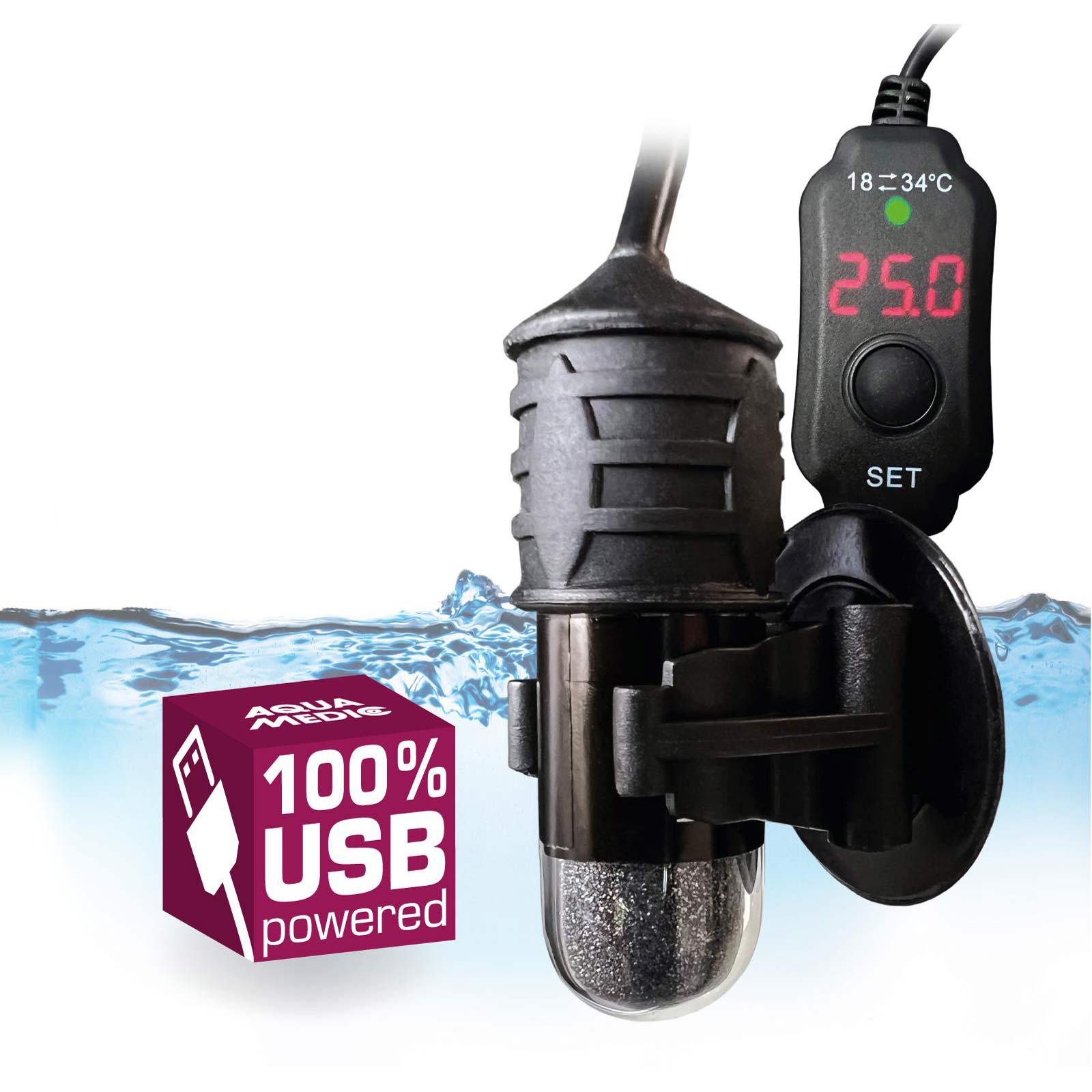 Aqua-Medic micro heater | Regelbarer 10 W Heizer mit USB-Anschluss für kleinere Aquarien