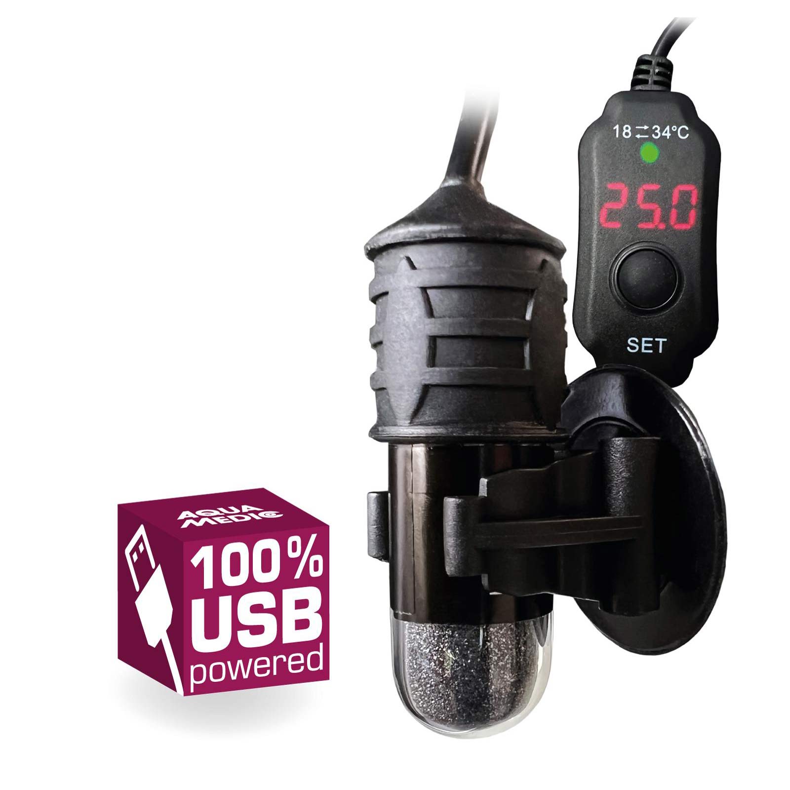 Aqua-Medic micro heater | Regelbarer 10 W Heizer mit USB-Anschluss für kleinere Aquarien