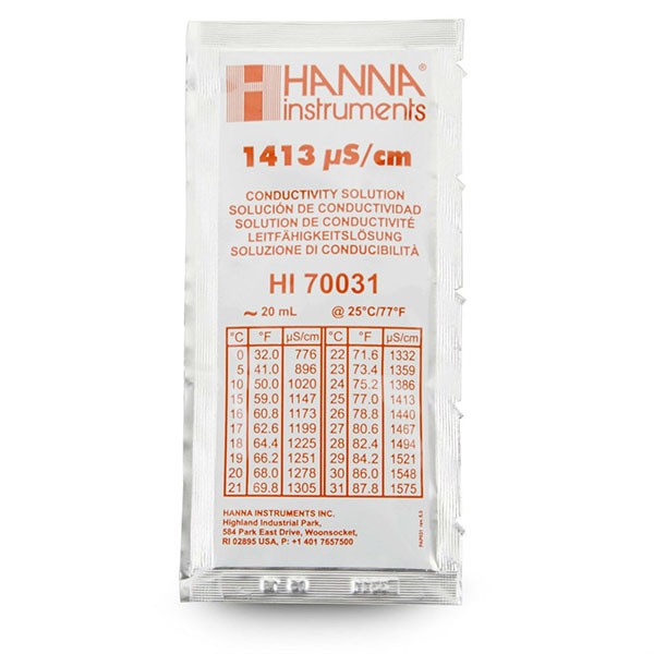 Hanna Kalibrierlösung Leitfähigkeit 1413 µS/cm – 25×20 mL Beutel